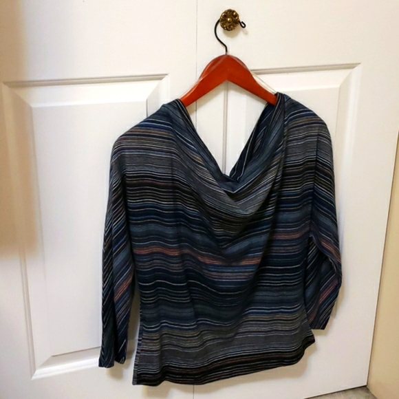 Horizontal stripe casual top. T-shirt material. - Picture 1 of 7